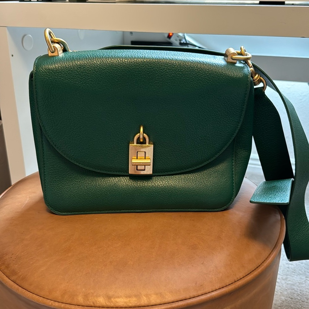 Stunning emerald green crossbody bag with gold hardware. Rebecca Minkoff
